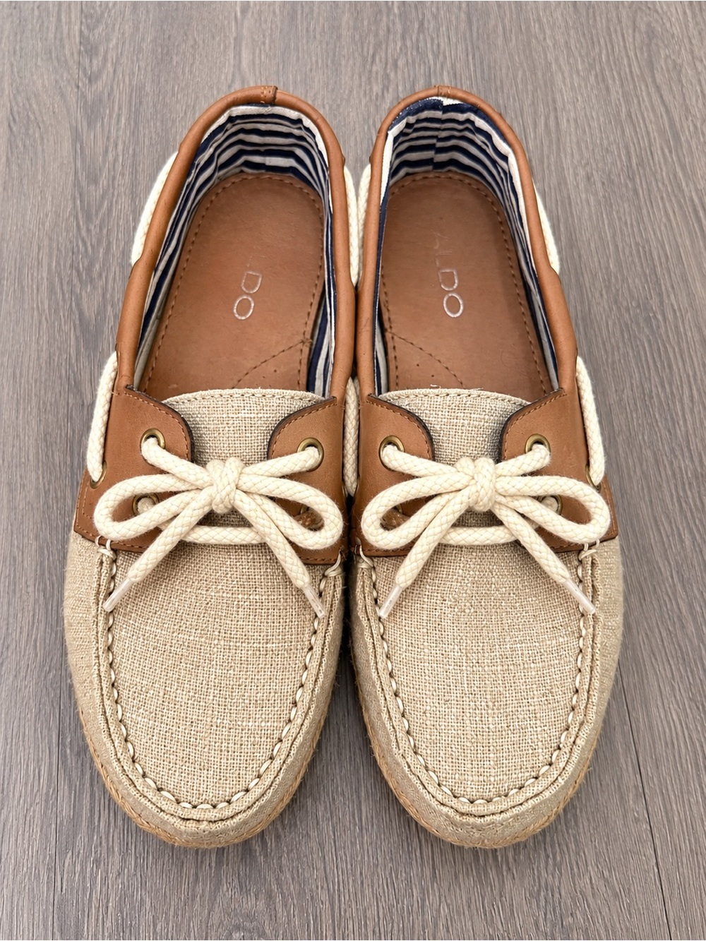 Beige Woven Boat Shoes Tan Trim Size 38